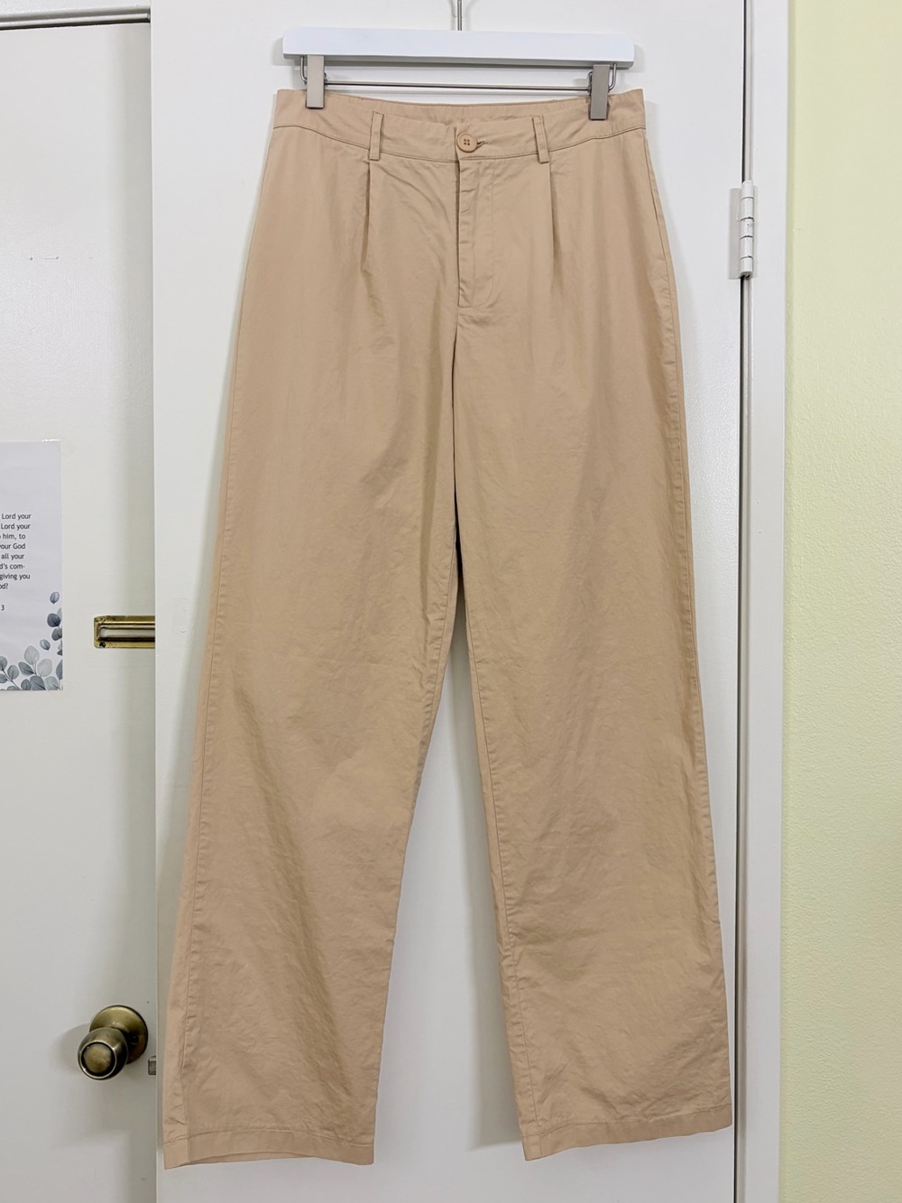 Princess Polly Beige Pleated Wide Leg Chino Trousers Lightweight Cotton US 6
